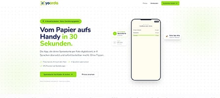 yoorda im Browser: die Startseite mit der Bestell-App am Handy.